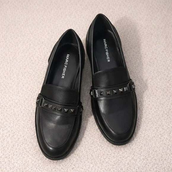 Marc Fisher Black Studded Leather Loafers | Size 7 - Picture 2 of 7